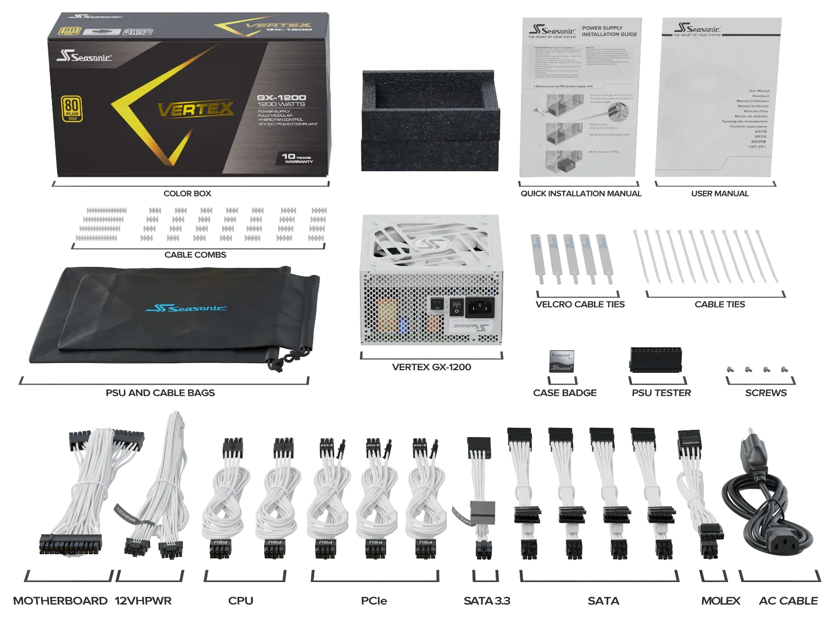 Seasonic VERTEX GX-1200 White 1200W ATX 3.0 Gold Modular PSU - Mekamart Australia