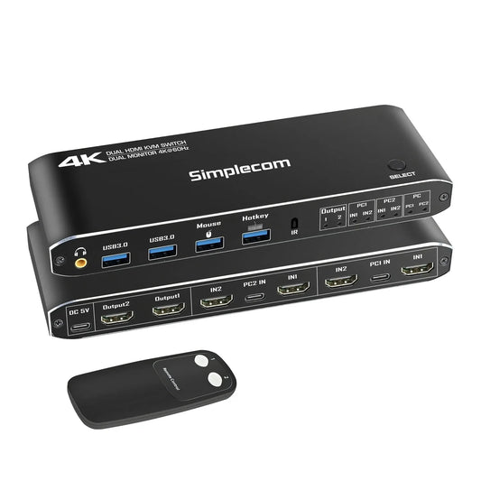 Simplecom KM430 Dual HDMI Monitor KVM Switch for 2 Computers with 4-Port USB Hub 4K@60Hz Keyboard Hotkey - Mekamart Australia