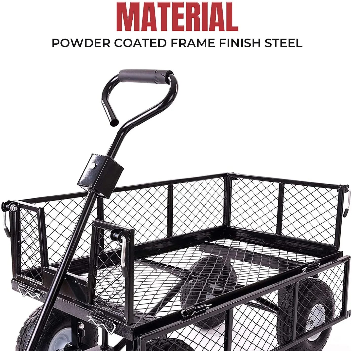 Garden Dump Rolling Mesh Cart with Heavy Duty Steel Frame,10 Inch Pneumatic Tires Maximum Load Capacity of 300 Kg (Black) - Mekamart Australia
