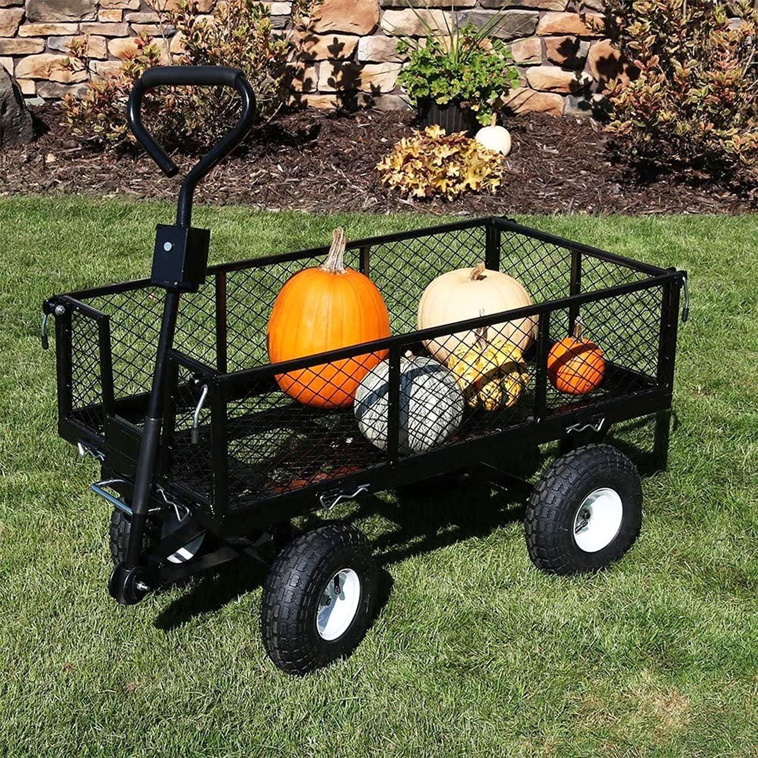 Garden Dump Rolling Mesh Cart with Heavy Duty Steel Frame,10 Inch Pneumatic Tires Maximum Load Capacity of 300 Kg (Black) - Mekamart Australia