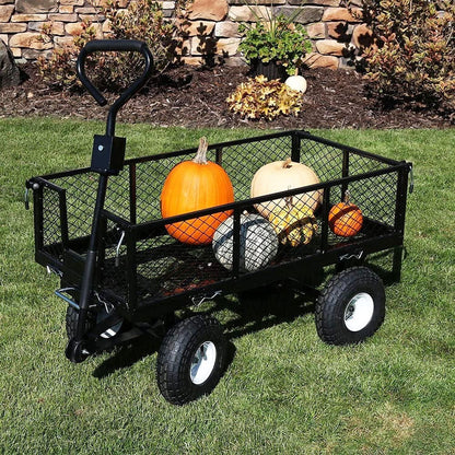 Garden Dump Rolling Mesh Cart with Heavy Duty Steel Frame,10 Inch Pneumatic Tires Maximum Load Capacity of 300 Kg (Black) - Mekamart Australia
