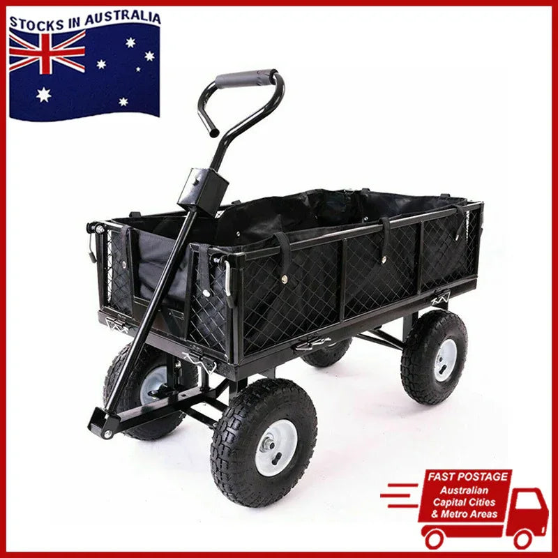 Garden Dump Rolling Mesh Cart with Heavy Duty Steel Frame,10 Inch Pneumatic Tires Maximum Load Capacity of 300 Kg (Black) - Mekamart Australia