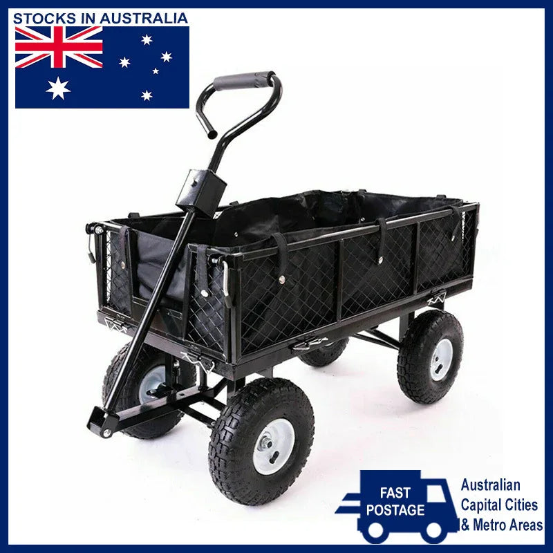 Garden Dump Rolling Mesh Cart with Heavy Duty Steel Frame,10 Inch Pneumatic Tires Maximum Load Capacity of 300 Kg (Black) - Mekamart Australia