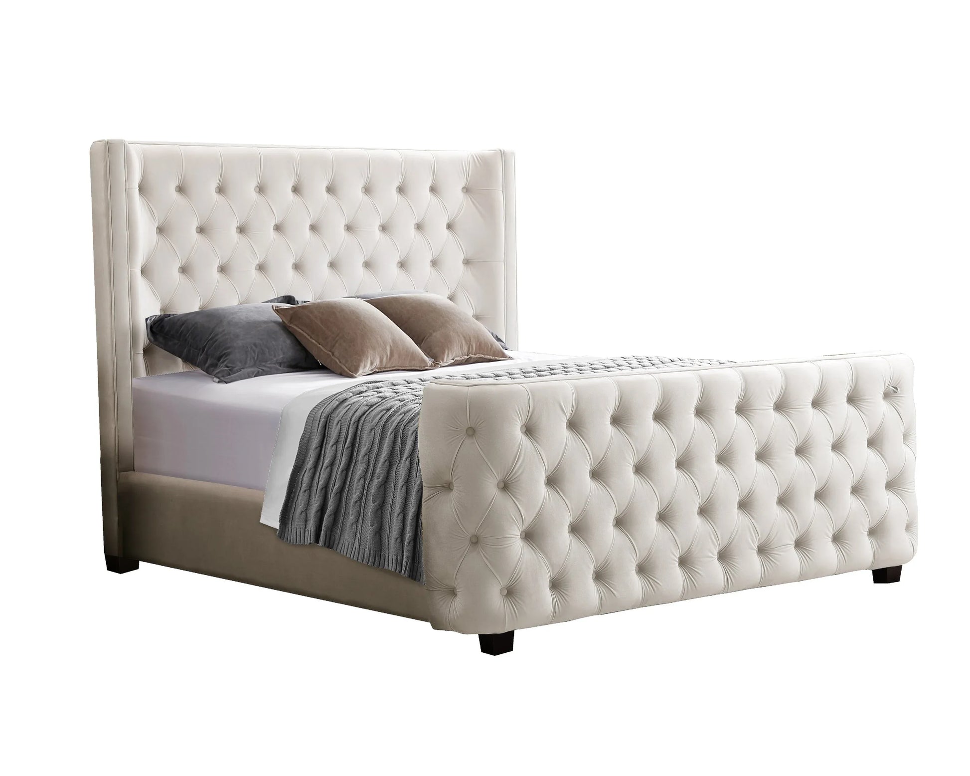 Milan Cream Velvet Tufted Headboard and End board Bed Frame - Queen - Mekamart Australia