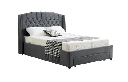 Paris Tall Tufted Velvet Dark Grey Bed with Storage Drawer - King - Mekamart Australia