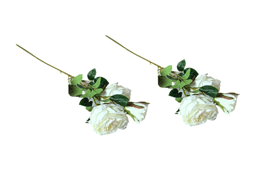 Artificial Rose Stems – Set of 2 Stems – 60cm with 3 Flowers Each - Off White - Mekamart Australia