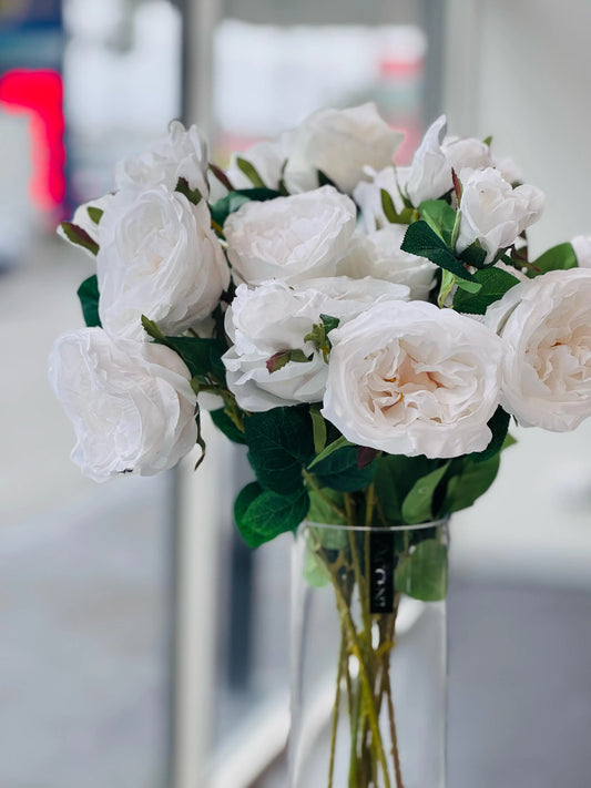Artificial Rose Stems – Set of 2 Stems – 60cm with 3 Flowers Each - White - Mekamart Australia