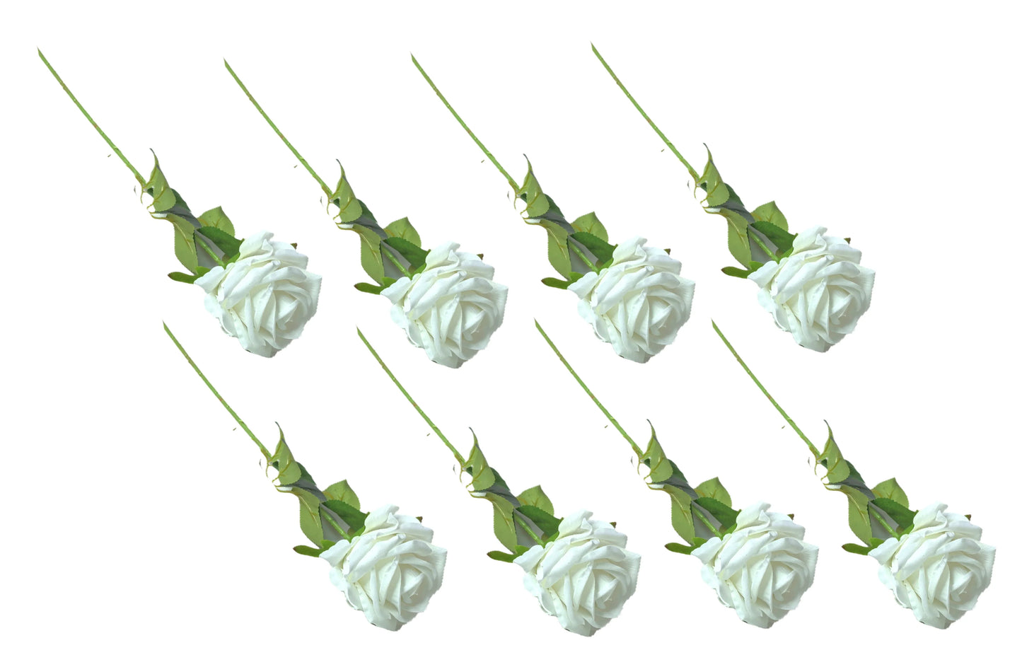 Artificial Single Stem Rose 50cm - White - Set of 8 Stems - Mekamart Australia