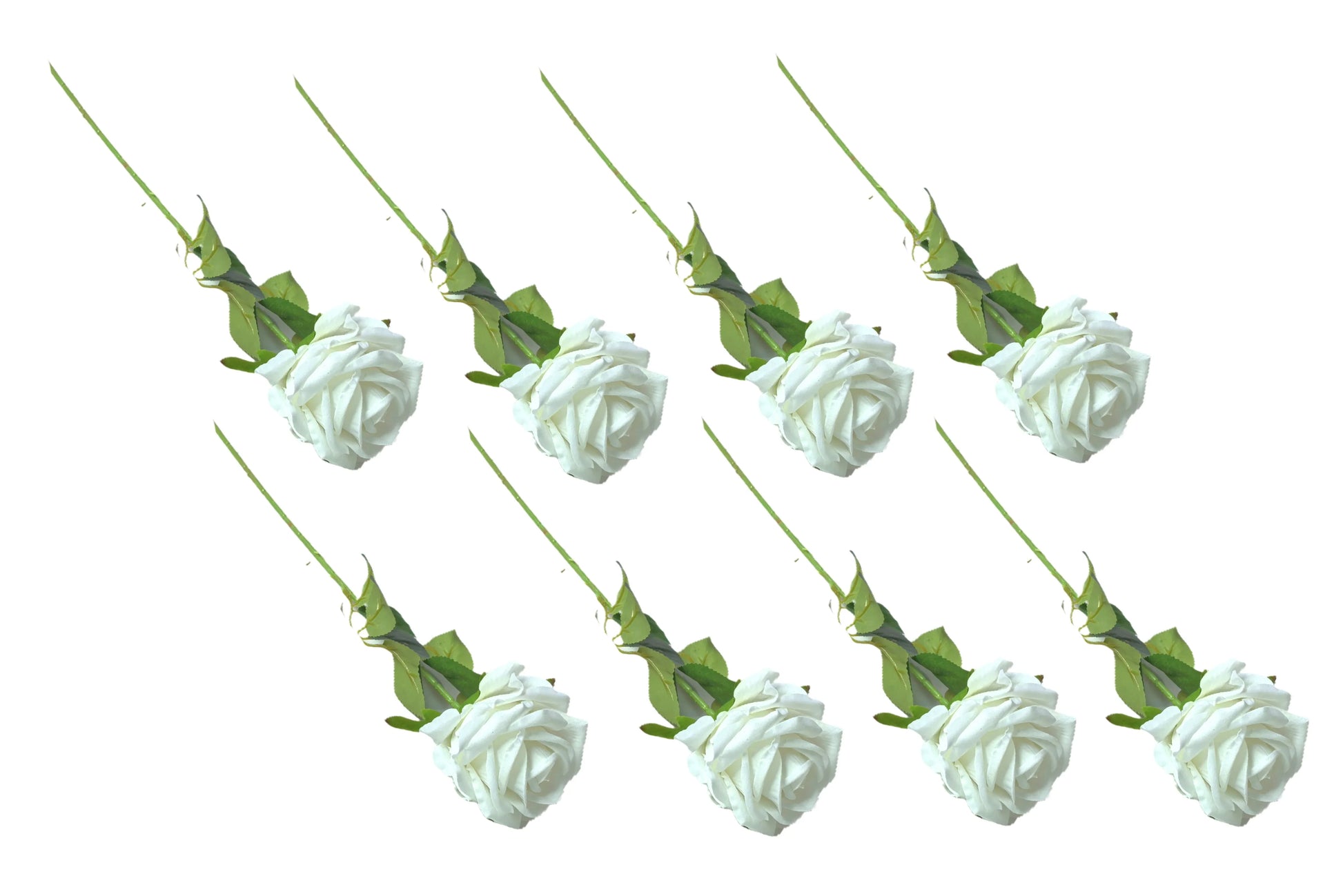 Artificial Single Stem Rose 50cm - White - Set of 8 Stems - Mekamart Australia