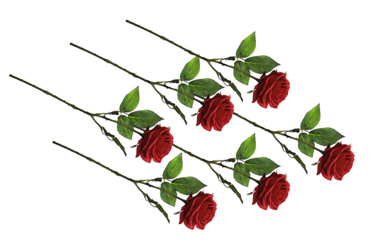 Artificial Single Stem Rose 64cm - Red- Set of 6 Stems - Mekamart Australia