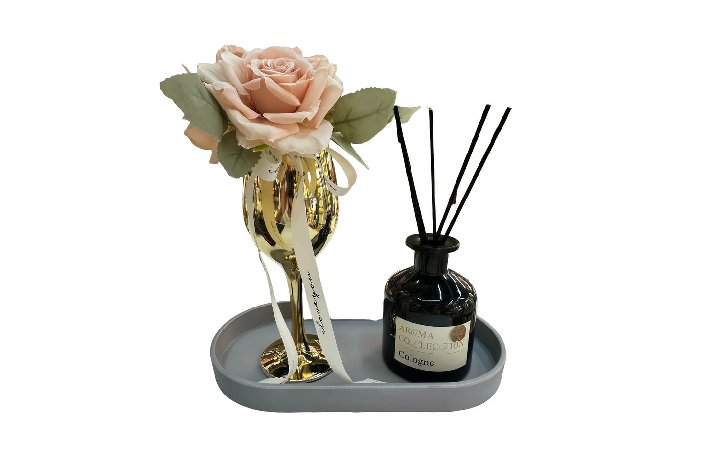 Flower Decor Tray & Fragrance Diffuser Sets -Gold - Mekamart Australia