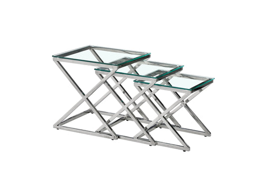Bella Set of 3 Silver Side Table - Clear Glass - Mekamart Australia