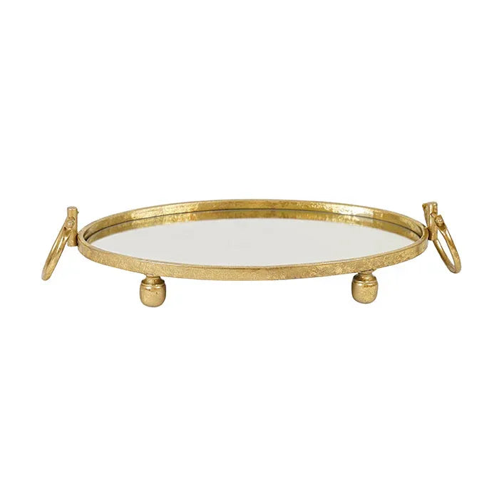 Eliza Oval Iron Mirror Tray with Handles - Gold - Mekamart Australia