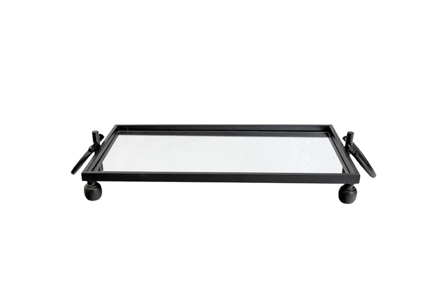 Eliza Small Rectangle Iron Mirror Tray with Handles - Black - Mekamart Australia