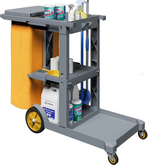 Commercial Hotel Restaurant Cleaning Cart 3-Shelf Commercial Janitorial Cart Housekeeping Cart - Mekamart Australia