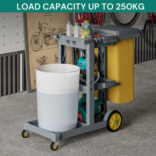 Commercial Hotel Restaurant Cleaning Cart 3-Shelf Commercial Janitorial Cart Housekeeping Cart - Mekamart Australia