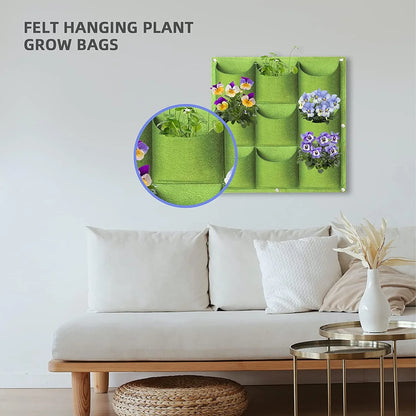 9 Pockets Wall Hanging Planter Planting Grow Bag Vertical Garden Vegetable Flower Green - Mekamart Australia