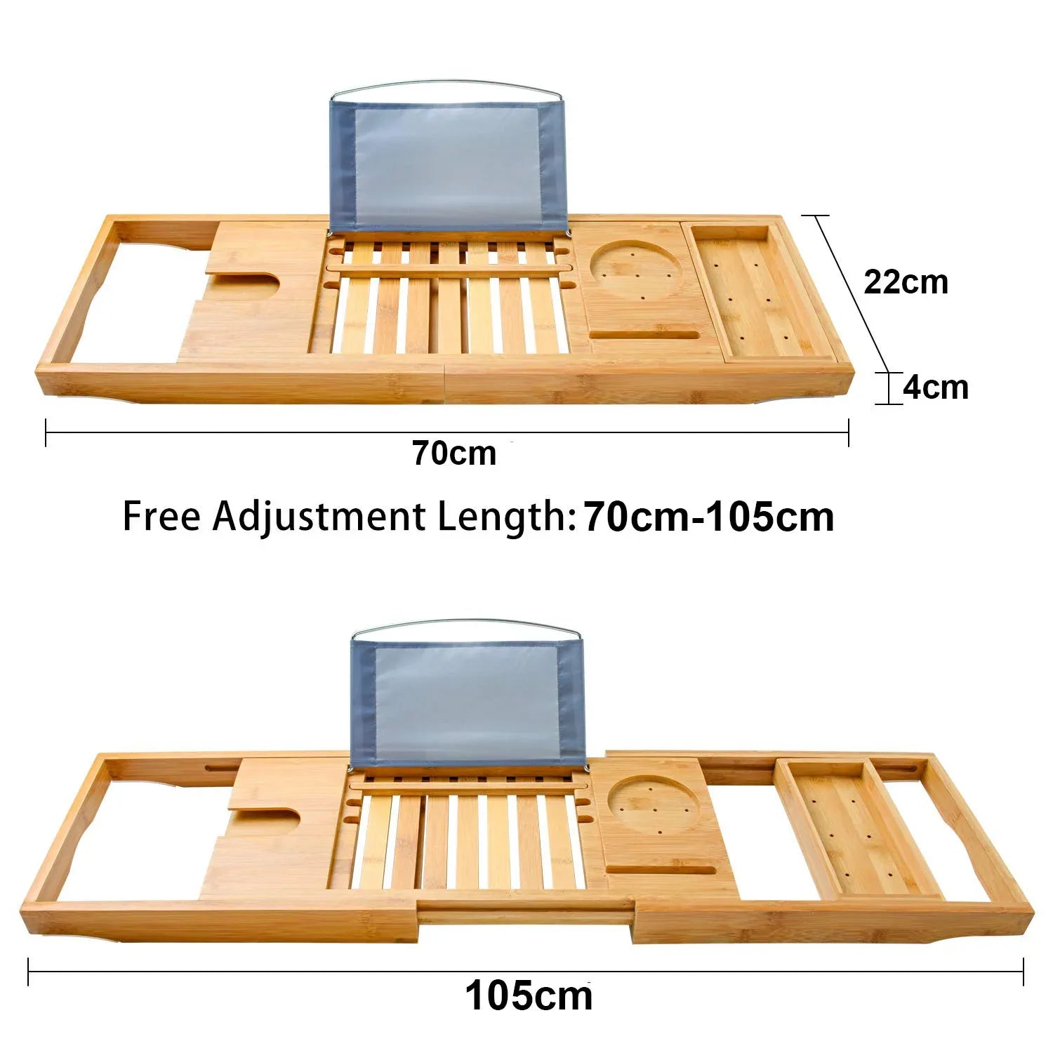 Bamboo Bathtub Bath tub Tray Table Caddy Tray Cellphone,Book,Tray Wineglass Holder - Mekamart Australia