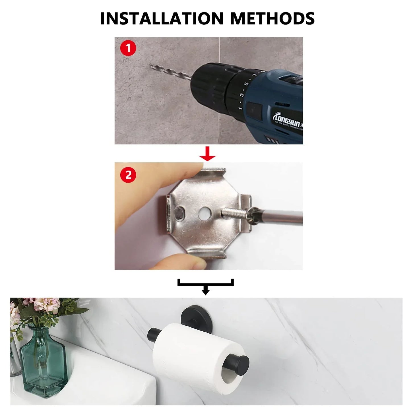 Toilet Paper Holder Black Wall Mount Bathroom Paper Roll Holder Roll Holder 304 - Mekamart Australia