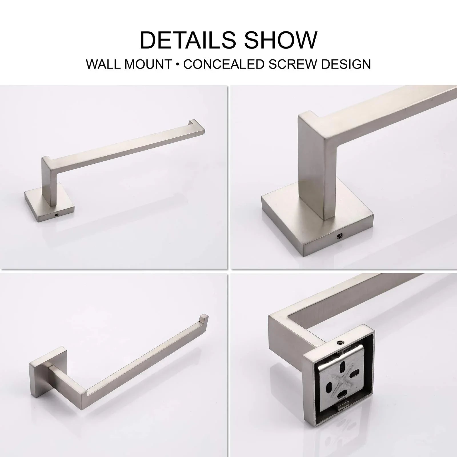 Square Hand Towel Holder Ring Wall Mounted Modern Towel Bar Bathroom Kitchen - Mekamart Australia