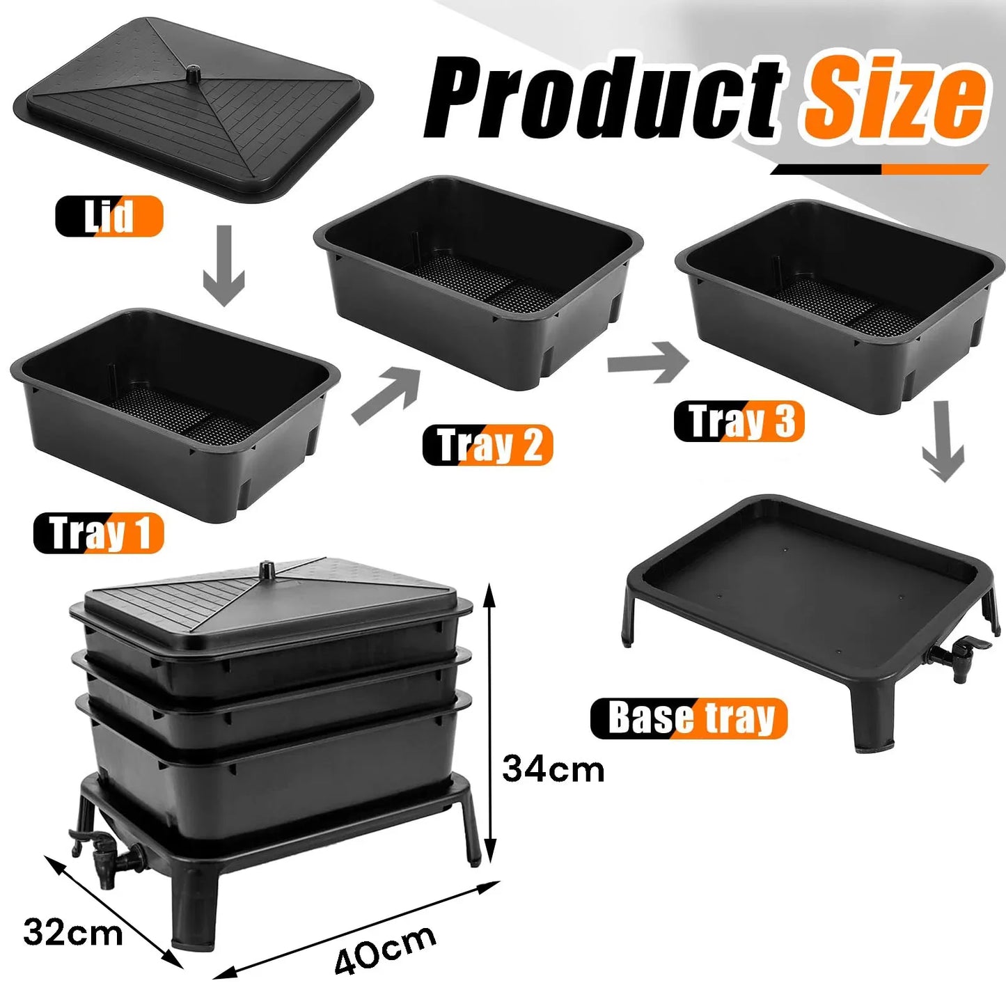 Worm Farm Factory worm wee Composter 30L 4 Trays Compost Bin Worm Farm Composting System - Mekamart Australia