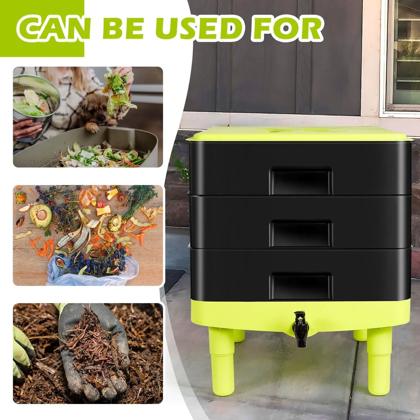 60L Large Worm Farm 3 Trays Worm Composter Bins Composting System Worm Tea - Mekamart Australia