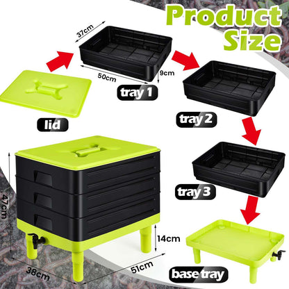 60L Large Worm Farm 3 Trays Worm Composter Bins Composting System Worm Tea - Mekamart Australia