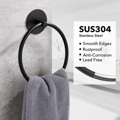 Bathroom Towel Ring Bathroom Towel Rack Adhesive Hand Towels Holder Towel Hanger Round Black - Mekamart Australia