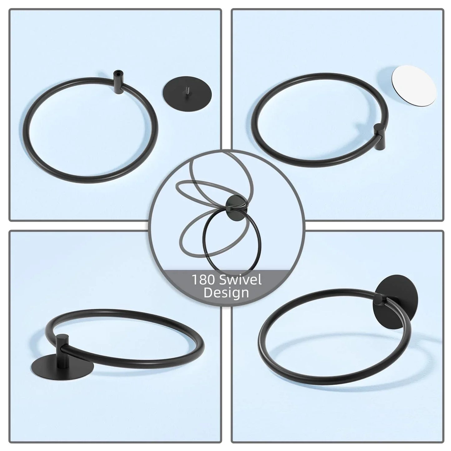 Bathroom Towel Ring Bathroom Towel Rack Adhesive Hand Towels Holder Towel Hanger Round Black - Mekamart Australia