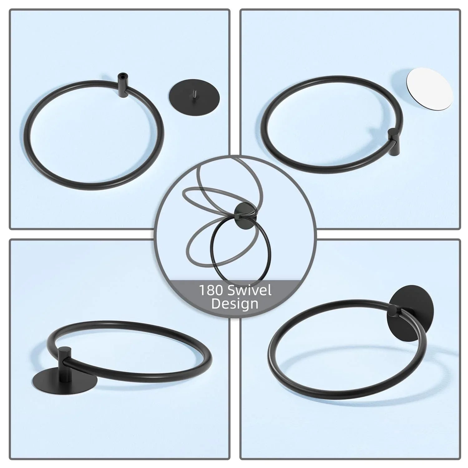Bathroom Towel Ring Bathroom Towel Rack Adhesive Hand Towels Holder Towel Hanger Round Black - Mekamart Australia