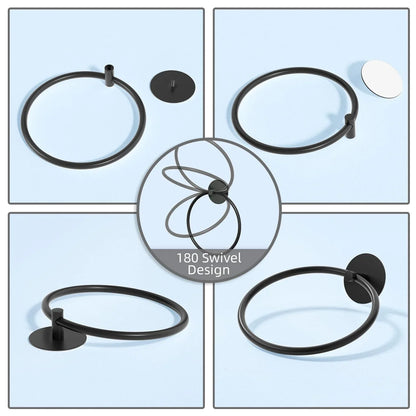 Bathroom Towel Ring Bathroom Towel Rack Adhesive Hand Towels Holder Towel Hanger Round Black - Mekamart Australia