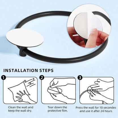 Bathroom Towel Ring Bathroom Towel Rack Adhesive Hand Towels Holder Towel Hanger Round Black - Mekamart Australia