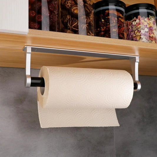 Kitchen Paper Holder Under Cabinet Screw Wall Mount Adhesive Paper Towel Holder Rectangle Silver - Mekamart Australia