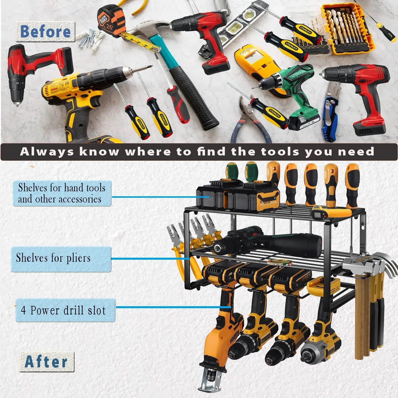 40cm Power Tool Organizer 4 Layers Garage Tool Storage Rack Workshop Tool Shelf Drill Pliers Hammer Rack - Mekamart Australia