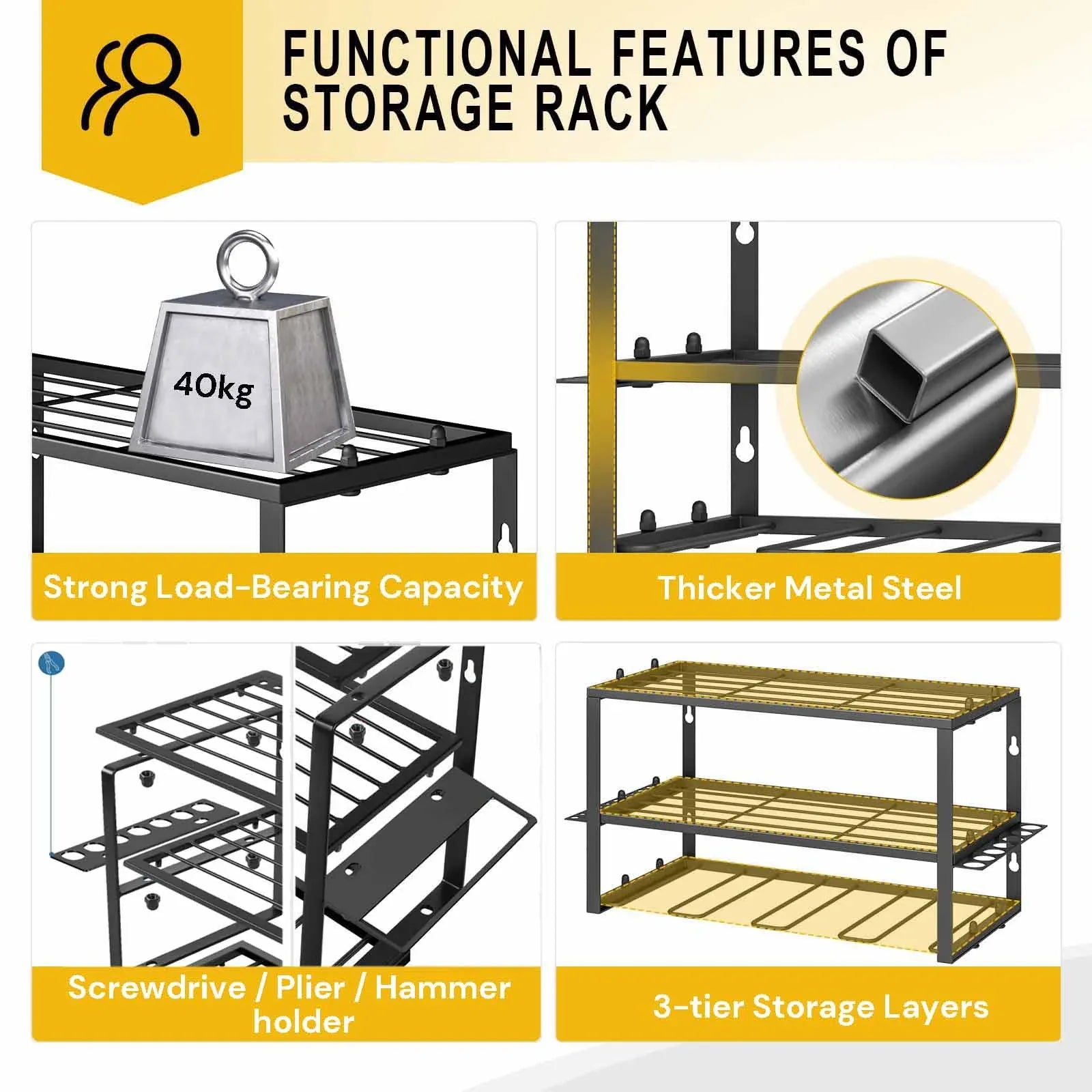 40cm Power Tool Organizer 4 Layers Garage Tool Storage Rack Workshop Tool Shelf Drill Pliers Hammer Rack - Mekamart Australia