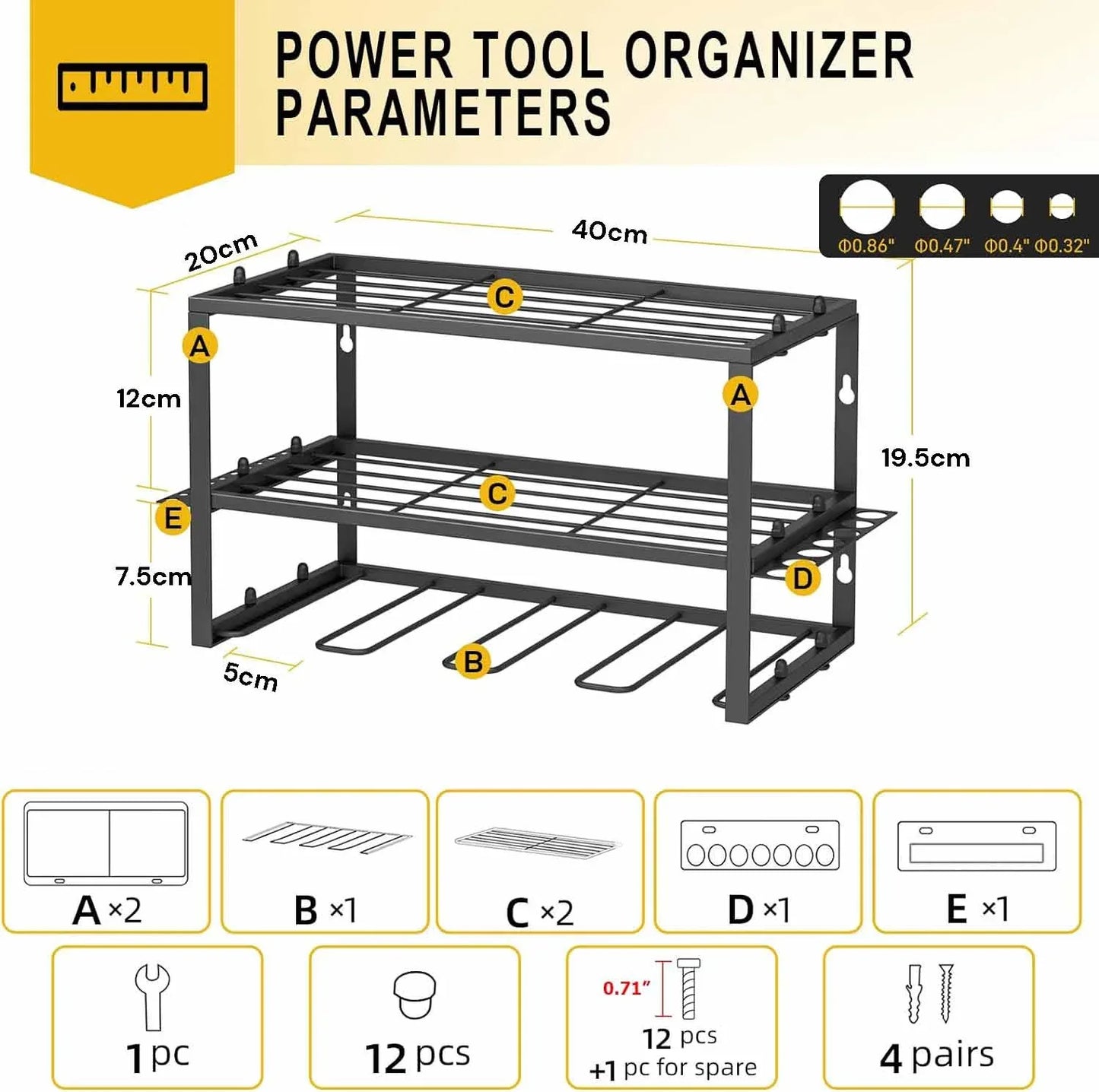 40cm Power Tool Organizer 4 Layers Garage Tool Storage Rack Workshop Tool Shelf Drill Pliers Hammer Rack - Mekamart Australia