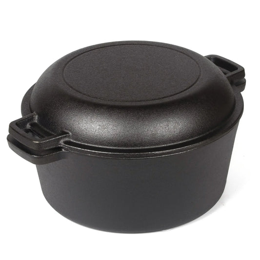 26cm 2-in-1 Cast Iron Dutch Oven & Skillet Set Pre-Seasoned Dual-Use Pot with Lid Fry Pan, Durable & Versatile Cookware - Mekamart Australia