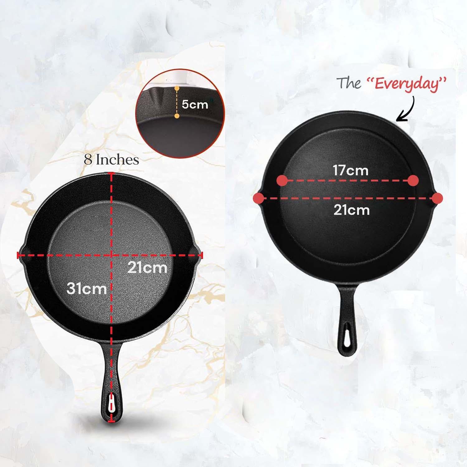 8inch 21cm Cast Iron Skillet Cookware Chef Quality Pre-Seasoned Pan Pans - Mekamart Australia