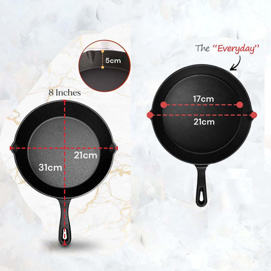 8inch 21cm Cast Iron Skillet Cookware Chef Quality Pre-Seasoned Pan Pans - Mekamart Australia