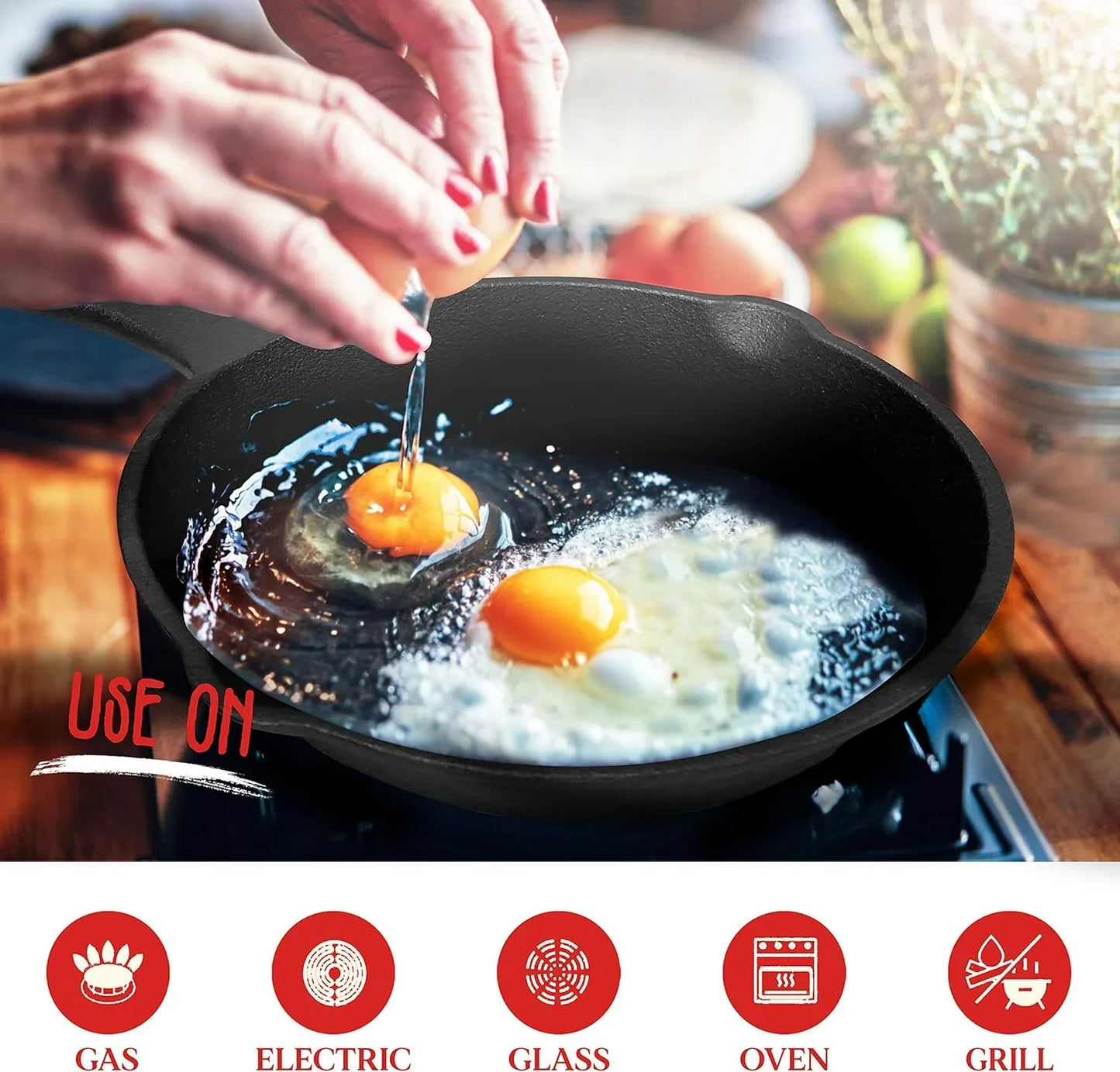 8inch 21cm Cast Iron Skillet Cookware Chef Quality Pre-Seasoned Pan Pans - Mekamart Australia