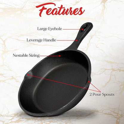8inch 21cm Cast Iron Skillet Cookware Chef Quality Pre-Seasoned Pan Pans - Mekamart Australia