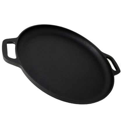 13.5" 35cm Pre-Seasoned Cast Iron Pizza Baking Pan Cooking Griddle Stove Oven Grill Campfire - Mekamart Australia