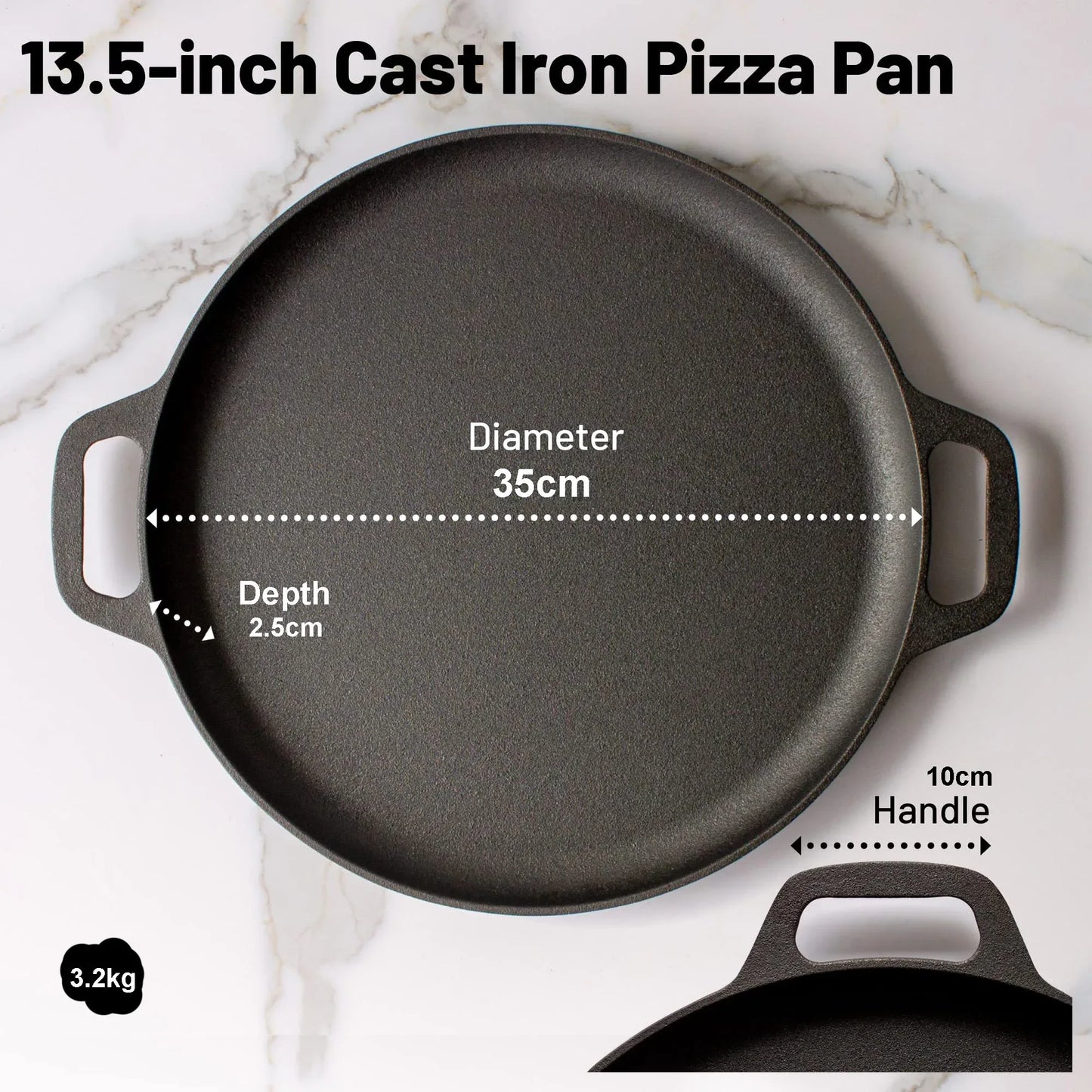 13.5" 35cm Pre-Seasoned Cast Iron Pizza Baking Pan Cooking Griddle Stove Oven Grill Campfire - Mekamart Australia