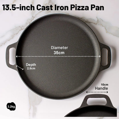 13.5" 35cm Pre-Seasoned Cast Iron Pizza Baking Pan Cooking Griddle Stove Oven Grill Campfire - Mekamart Australia