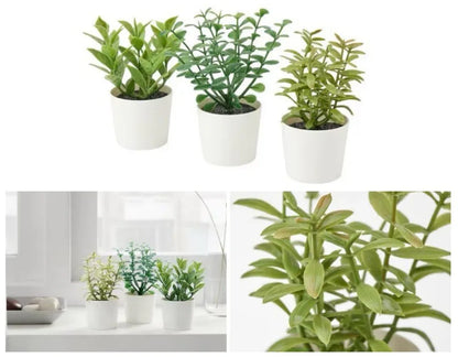 3 Pack of Artificial Herb Potted Plants in White Plastic 5cm Pot Interior Decoration - Mekamart Australia