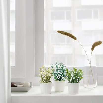 3 Pack of Artificial Herb Potted Plants in White Plastic 5cm Pot Interior Decoration - Mekamart Australia