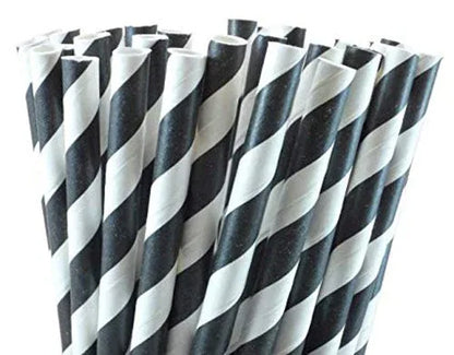 200 Pack Black White Drinking Straws Biodegradable Eco Paper Birthday Party Event Bistro Bar Cafe Take Away - Mekamart Australia
