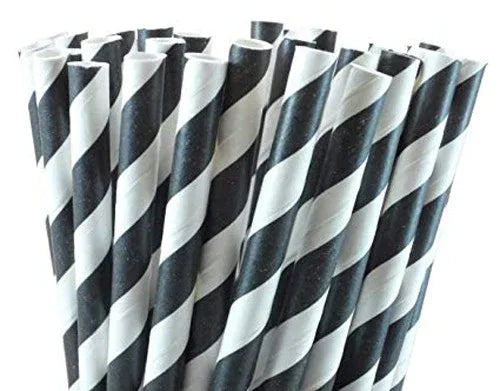 200 Pack Black White Drinking Straws Biodegradable Eco Paper Birthday Party Event Bistro Bar Cafe Take Away - Mekamart Australia