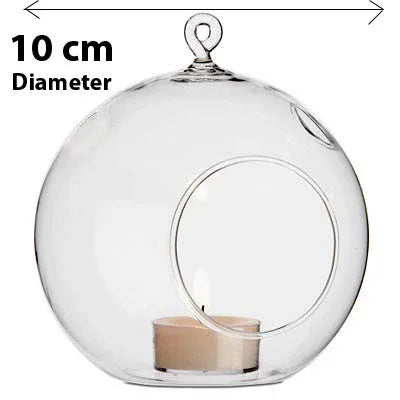 50 Wholesale Lot of Hanging Clear Glass Ball Tealight Candle Holder - 10cm Diameter / High - Wedding Globe Decoration Terrarium Succulent Plant Mini Garden Holder Decor Craft Gift - Mekamart Australia
