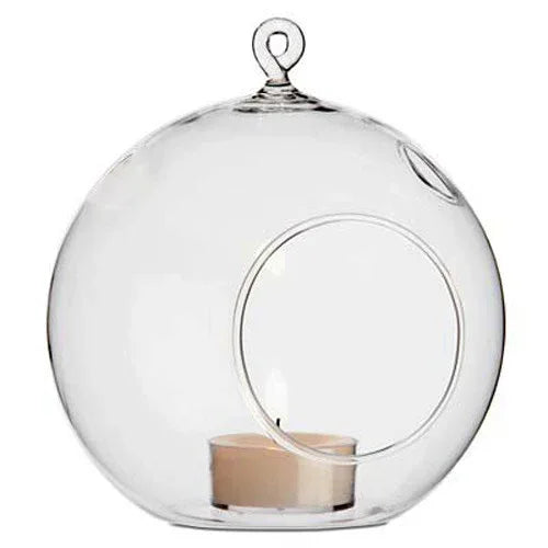 24 Bulk Buy of Hanging Clear Glass Ball Tealight Candle Holder - 8cm Diameter / High - Wedding Globe Decoration Terrarium Succulent Plant Mini Garden Holder Decor Craft Gift - Mekamart Australia
